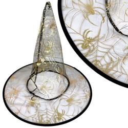 Kapelusz Czarownica Wiedźma Halloween ZŁOTY PRZEŹROCZEK