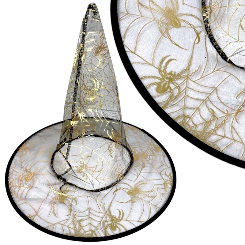 Kapelusz Czarownica Wiedźma Halloween ZŁOTY PRZEŹROCZEK