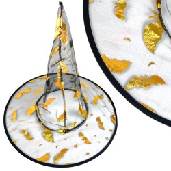 Kapelusz Czarownica Wiedźma Halloween ZŁOTY PRZEŹROCZEK