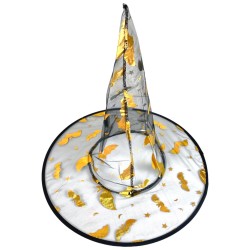 Kapelusz Czarownica Wiedźma Halloween ZŁOTY PRZEŹROCZEK