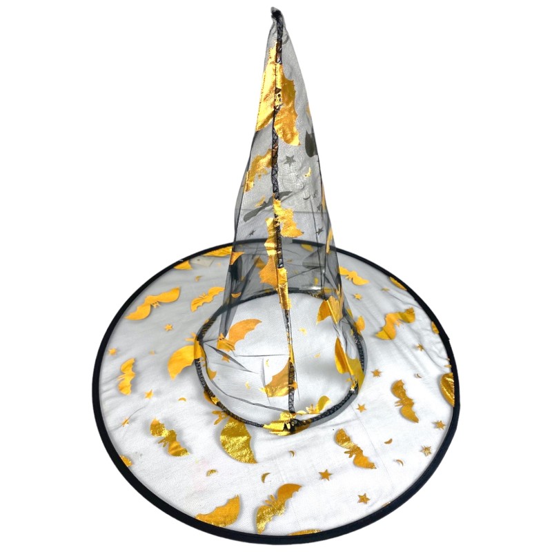 Kapelusz Czarownica Wiedźma Halloween ZŁOTY PRZEŹROCZEK