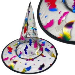 Kapelusz Czarownica Wiedźma Halloween KOLOROWY PRZEŹROCZEK