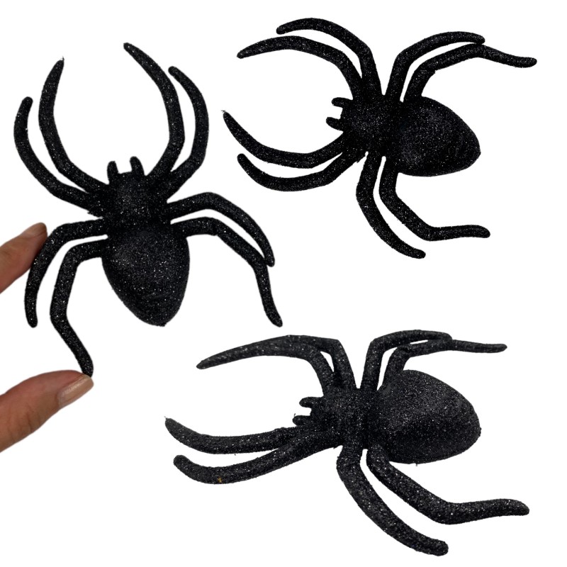 PAJĄKI Ozdoba Pająk brokatowy Dekoracja HALLOWEEN 3 szt.