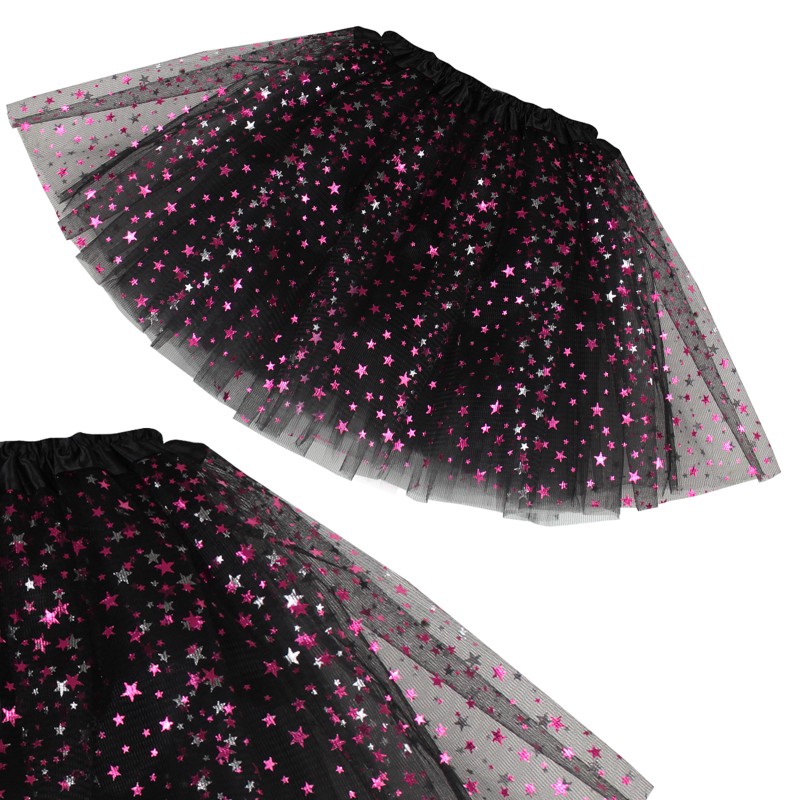 Spódniczka tutu tiulowa Gwiezdna Magia 30cm gwiazdki różowo srebrne