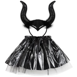 Strój Czarny Maleficent Diabolina Demon opaska spódniczka