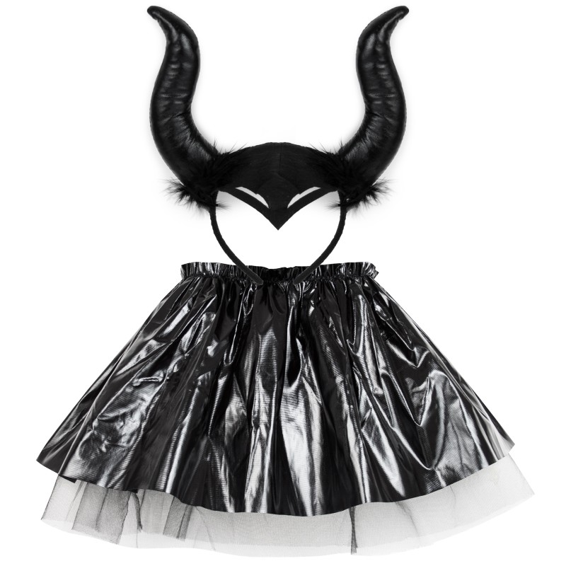 Strój Czarny Maleficent Diabolina Demon opaska spódniczka