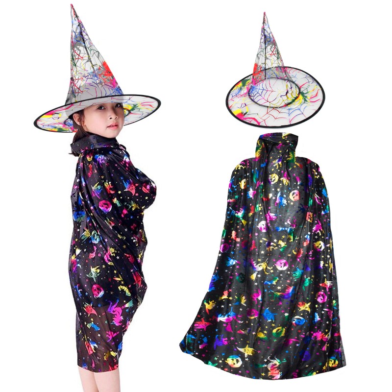 Zestaw halloween wiedźma peleryna z czapką