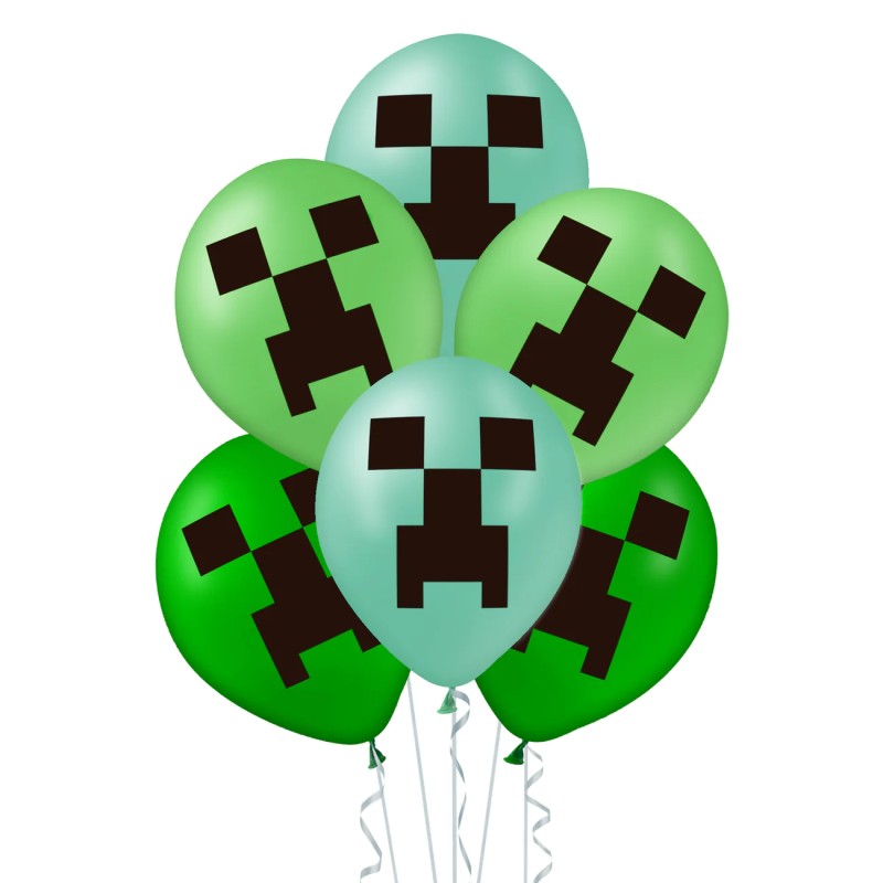 Balony 12cali zielone gamingowe 12szt  minecraft