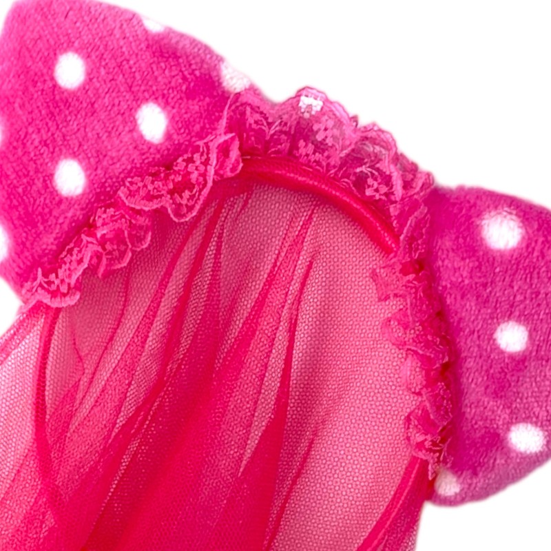 Opaska welon kocie uszy koronka różowy toul