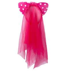 Opaska welon kocie uszy koronka różowy toul