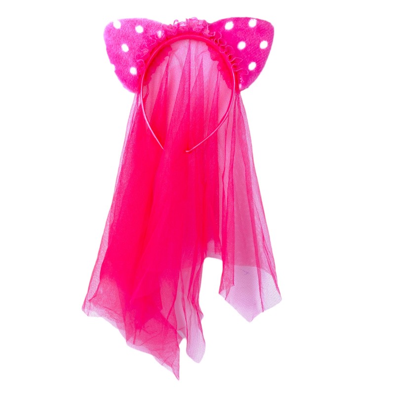 Opaska welon kocie uszy koronka różowy toul