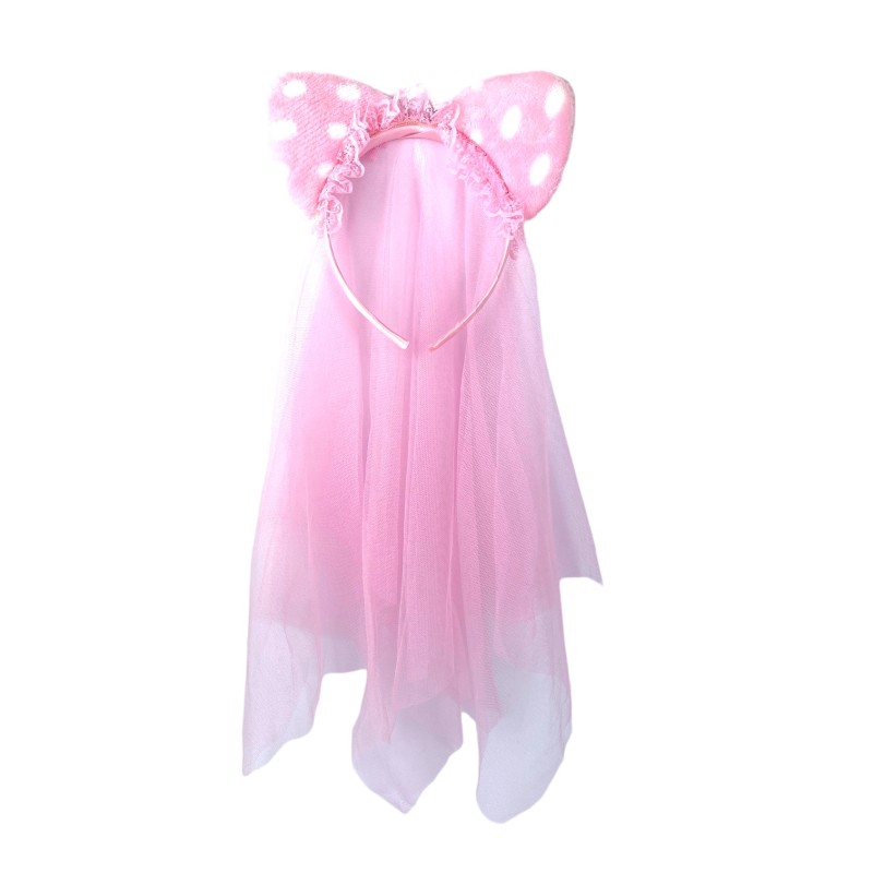 Opaska welon kocie uszy koronka różowy toul