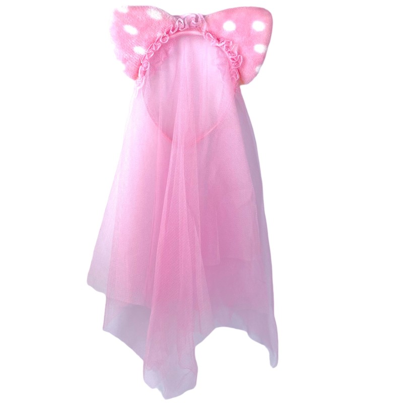 Opaska welon kocie uszy koronka różowy toul