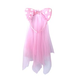 Opaska welon kocie uszy koronka różowy toul