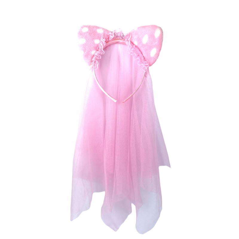 Opaska welon kocie uszy koronka różowy toul