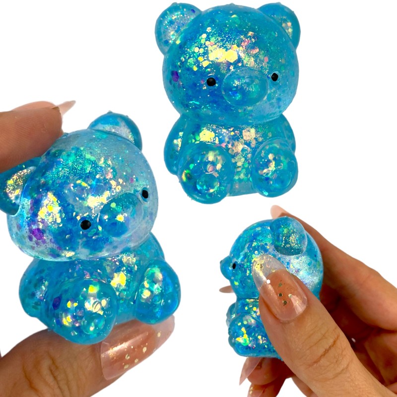 Miś gniotek kolorowy Gel brokatowy 6 cm
