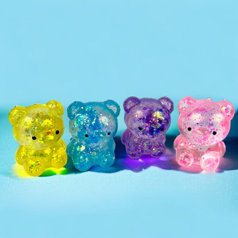 Miś gniotek kolorowy Gel brokatowy 6 cm