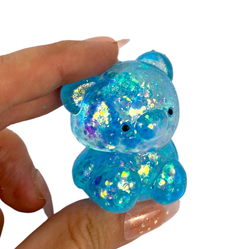 Miś gniotek kolorowy Gel brokatowy 6 cm