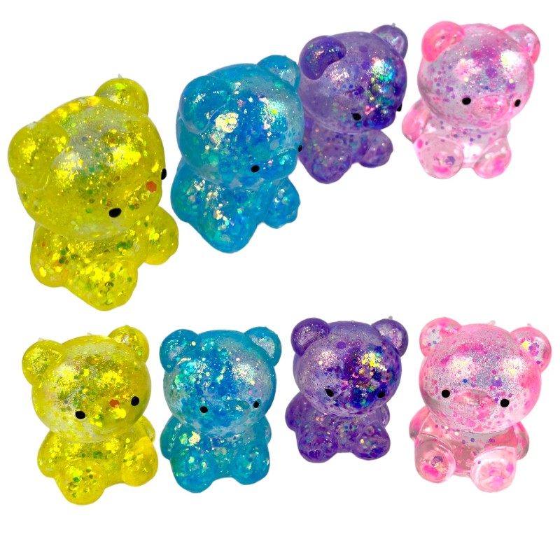 Miś gniotek kolorowy Gel brokatowy 6 cm