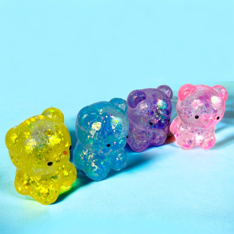 Miś gniotek kolorowy Gel brokatowy 6 cm