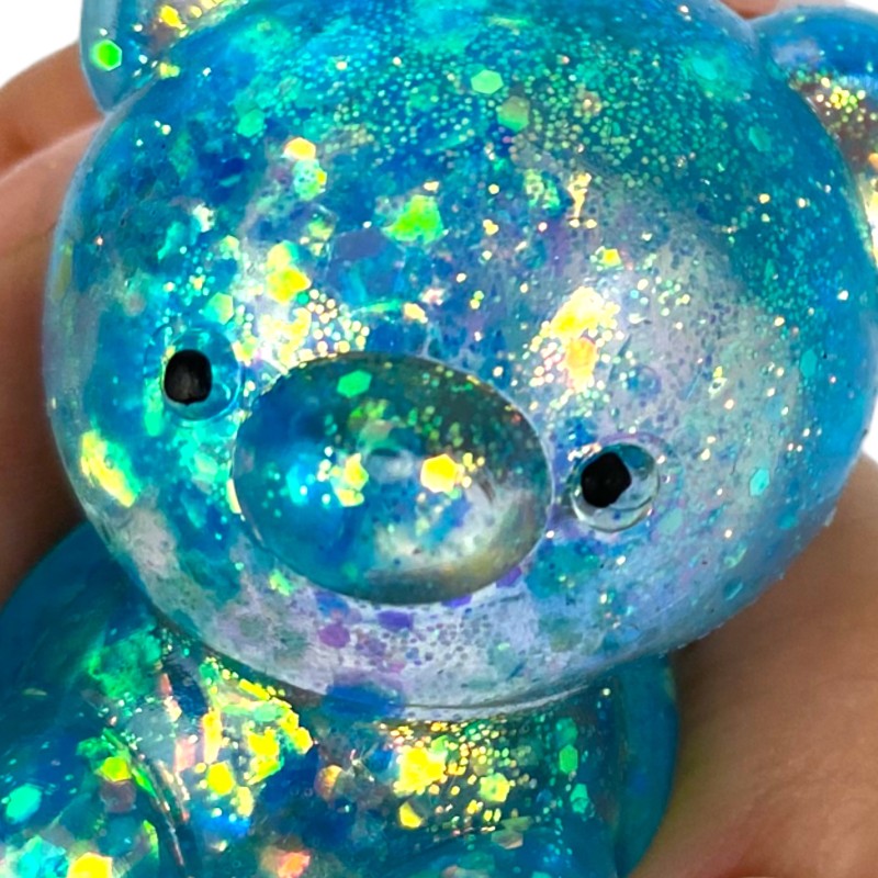 Miś gniotek kolorowy Gel brokatowy 6 cm