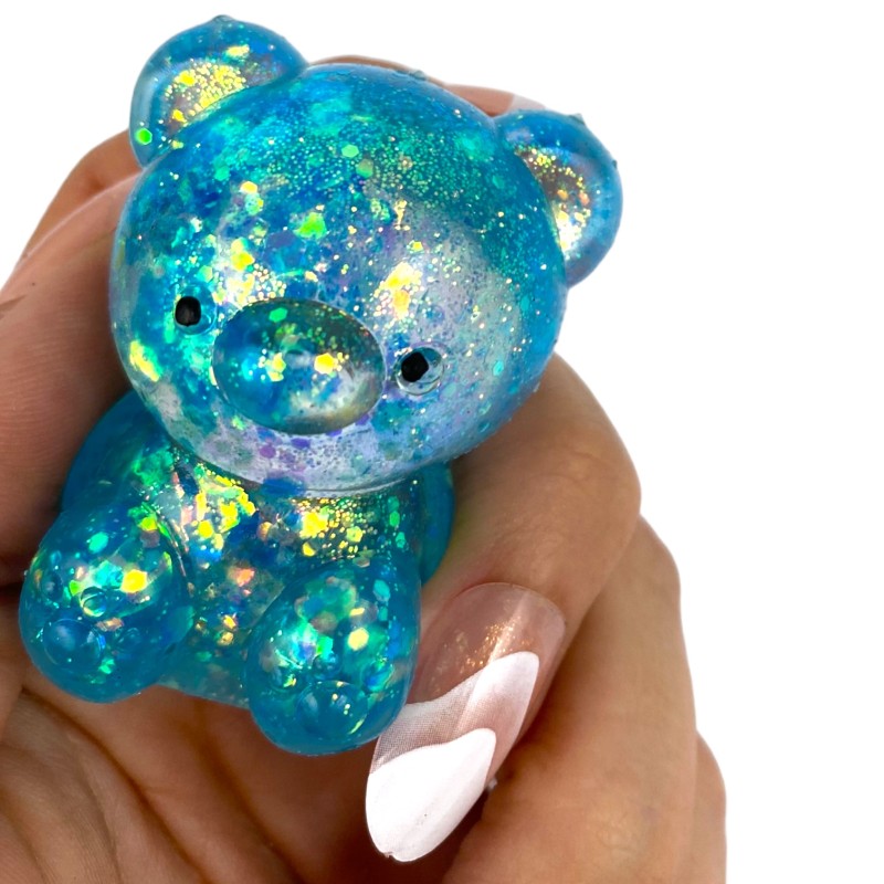 Miś gniotek kolorowy Gel brokatowy 6 cm