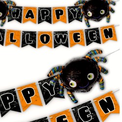 Girlanda 4m baner Happy Hallowee Balony Pająki