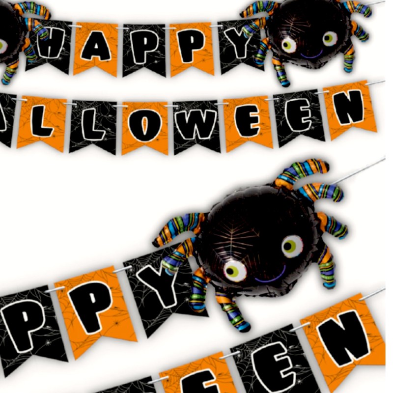 Girlanda 4m baner Happy Hallowee Balony Pająki