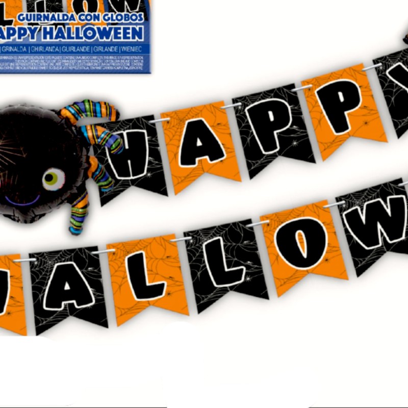 Girlanda 4m baner Happy Hallowee Balony Pająki