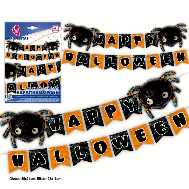 Girlanda 4m baner Happy Hallowee Balony Pająki