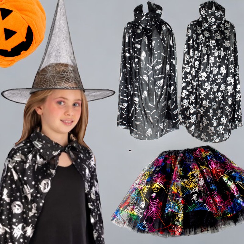 Zestaw halloween wiedźma peleryna z czapką