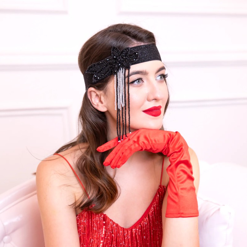 Opaska Lata 20 czarna koraliki