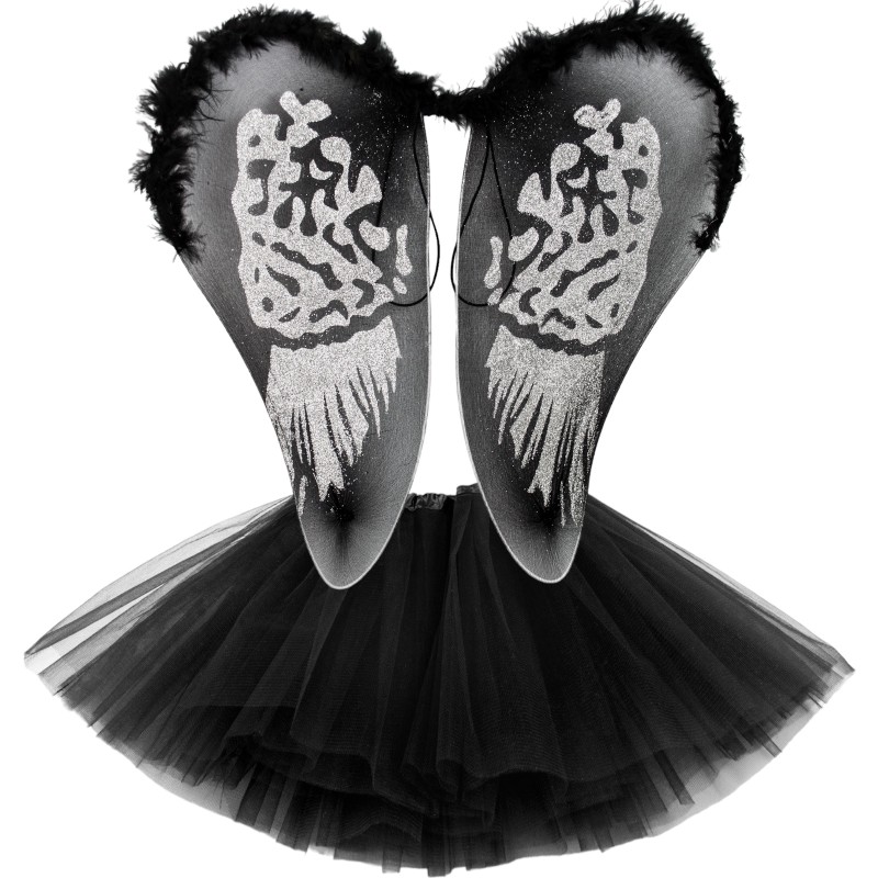 Zestaw Halloween czarne skrzydła czarne tutu Czarny Anioł
