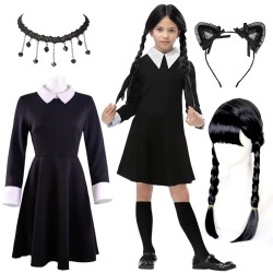 Sukienka Wednesday Addams Strój Cosplay Peruka Akcesoria