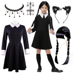 Sukienka Wednesday Addams Strój Cosplay Peruka Akcesoria