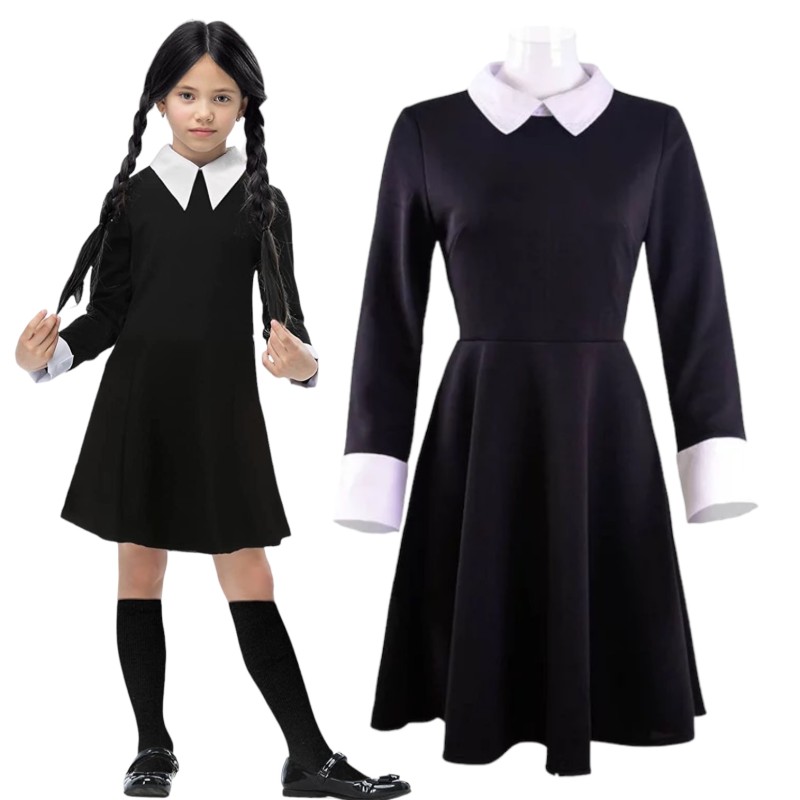 Sukienka Wednesday Addams Strój Cosplay Peruka Akcesoria