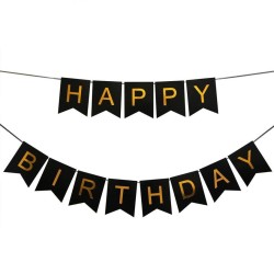 Banner Baner czarny złoty napis Happy Birthday