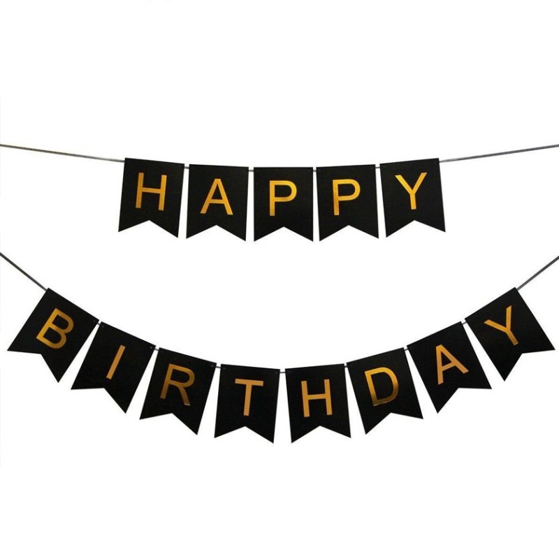 Banner Baner czarny złoty napis Happy Birthday