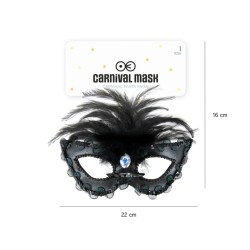 Maska karnawałowa Diament z piórami czarna 18x15cm