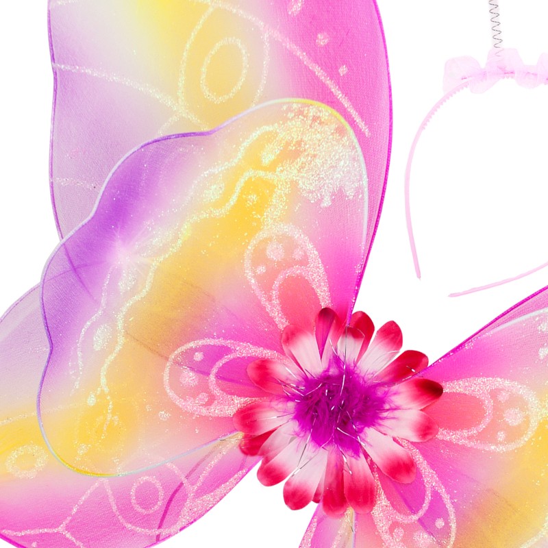 Zestaw Motyl Kwiat Skrzydełka spódniczka różdżka opaska