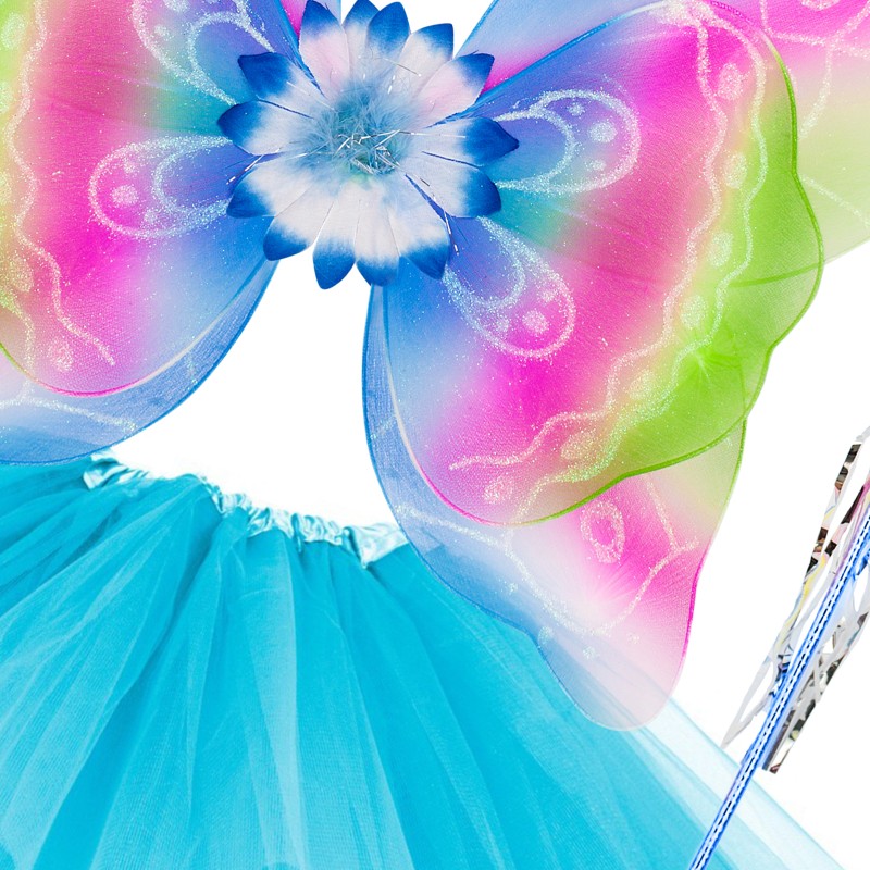 Zestaw Motyl Kwiat Skrzydełka spódniczka różdżka opaska