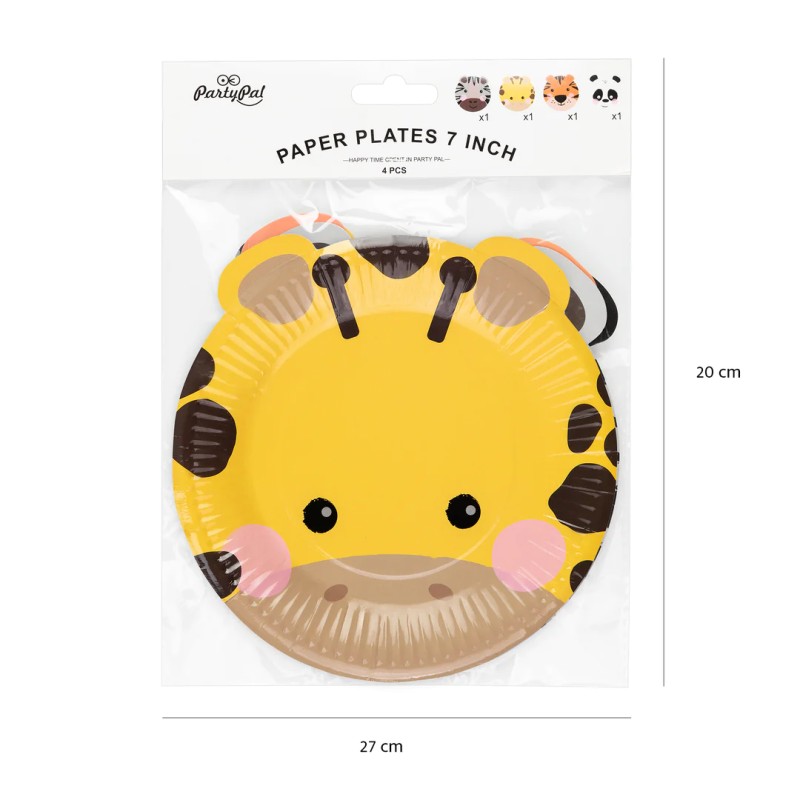 Talerzyki Papierowe Zwierzątka Panda Żyrafa Zebra Tygrys