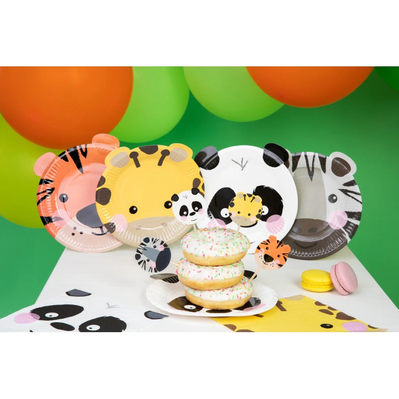 Talerzyki Papierowe Zwierzątka Panda Żyrafa Zebra Tygrys