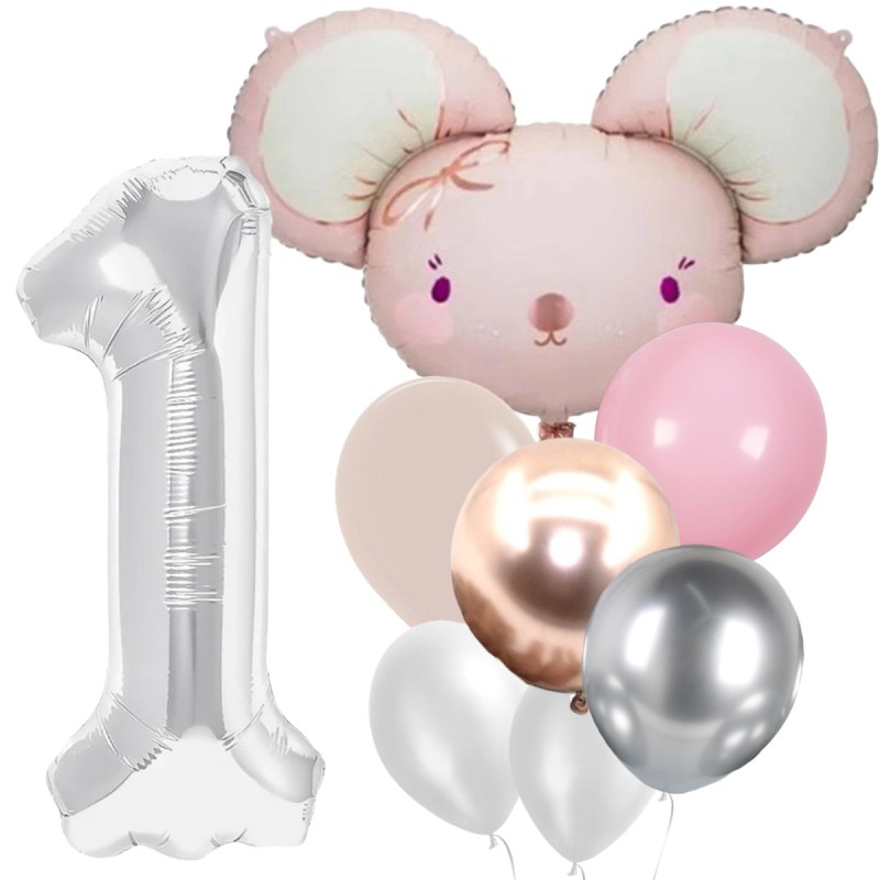 Zestaw balonów urodzinowych BOHO pastelowe myszka