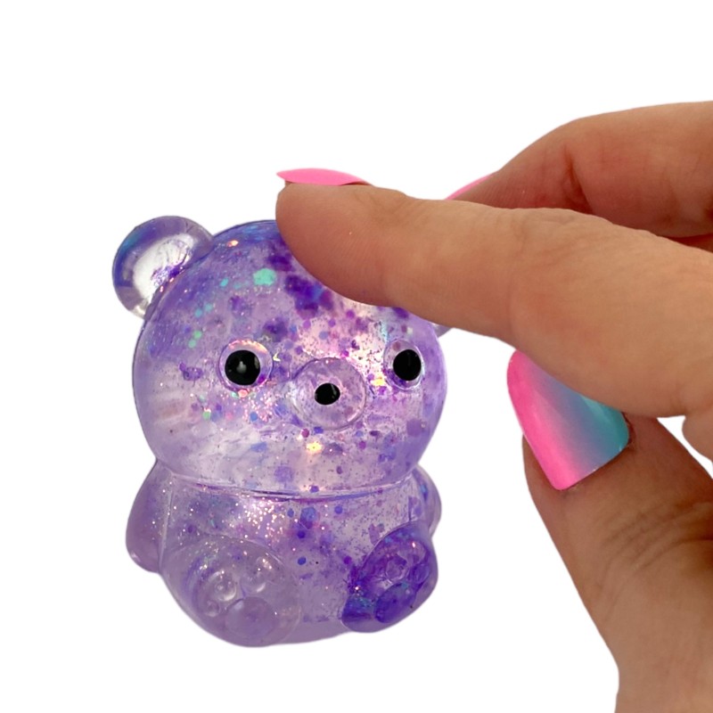 Miś gniotek kolorowy Gel brokatowy 6 cm