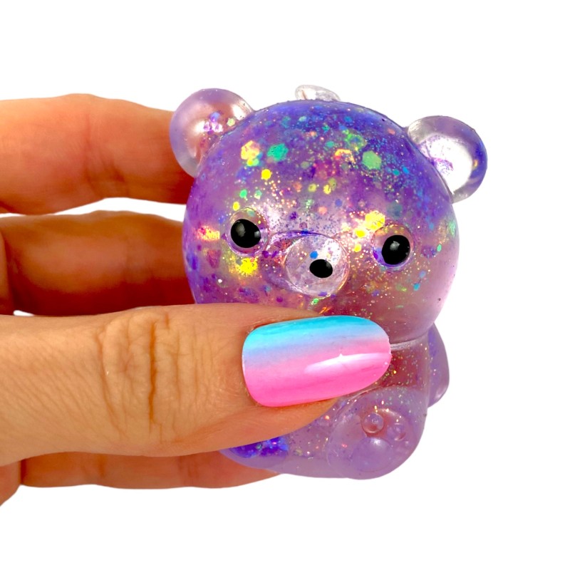 Miś gniotek kolorowy Gel brokatowy 6 cm