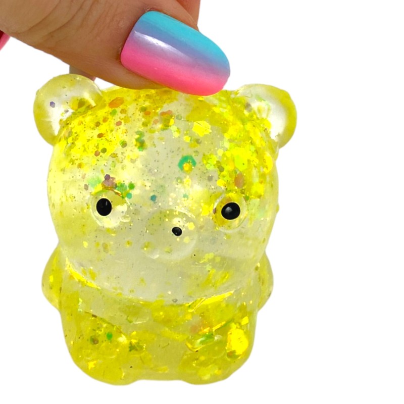 Miś gniotek kolorowy Gel brokatowy 6 cm