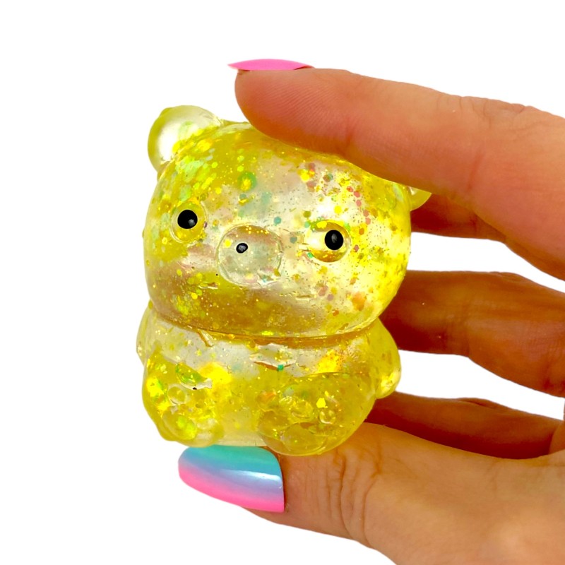 Miś gniotek kolorowy Gel brokatowy 6 cm