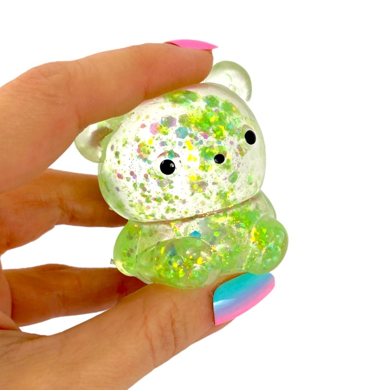 Miś gniotek kolorowy Gel brokatowy 6 cm