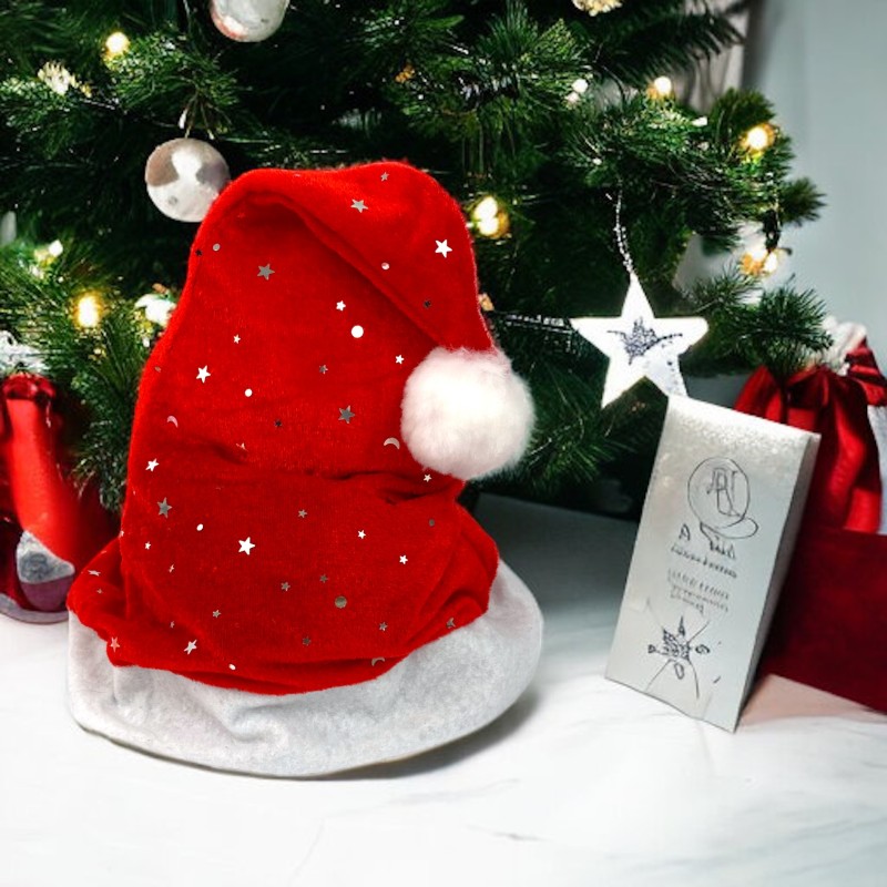 Czapka Mikołaja z gwiazdkami welur